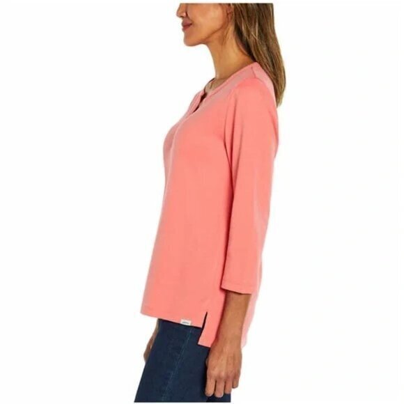 "NWT"ORVIS Ladies Pima Cotton ¾ Sleeve Split Neck Top, Medium, Pink‎ (Tea Rose) - Picture 2 of 15